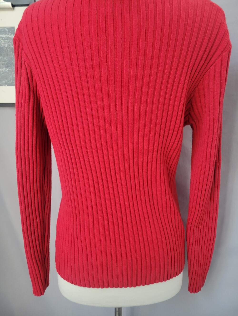 Bebe Ribbed Logo Embellished Rhinestone 1/4 Zip Sweater Red XL - Picture 8 of 11